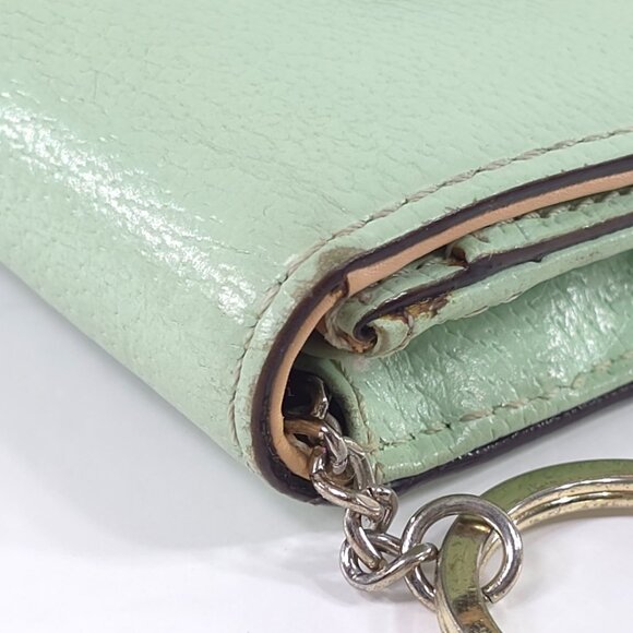 KATE SPADE NEW YORK MINT GREEN LEATHER COIN DARLA SMALL WALLET W/ KEYRING *FLAWS - Picture 9 of 16